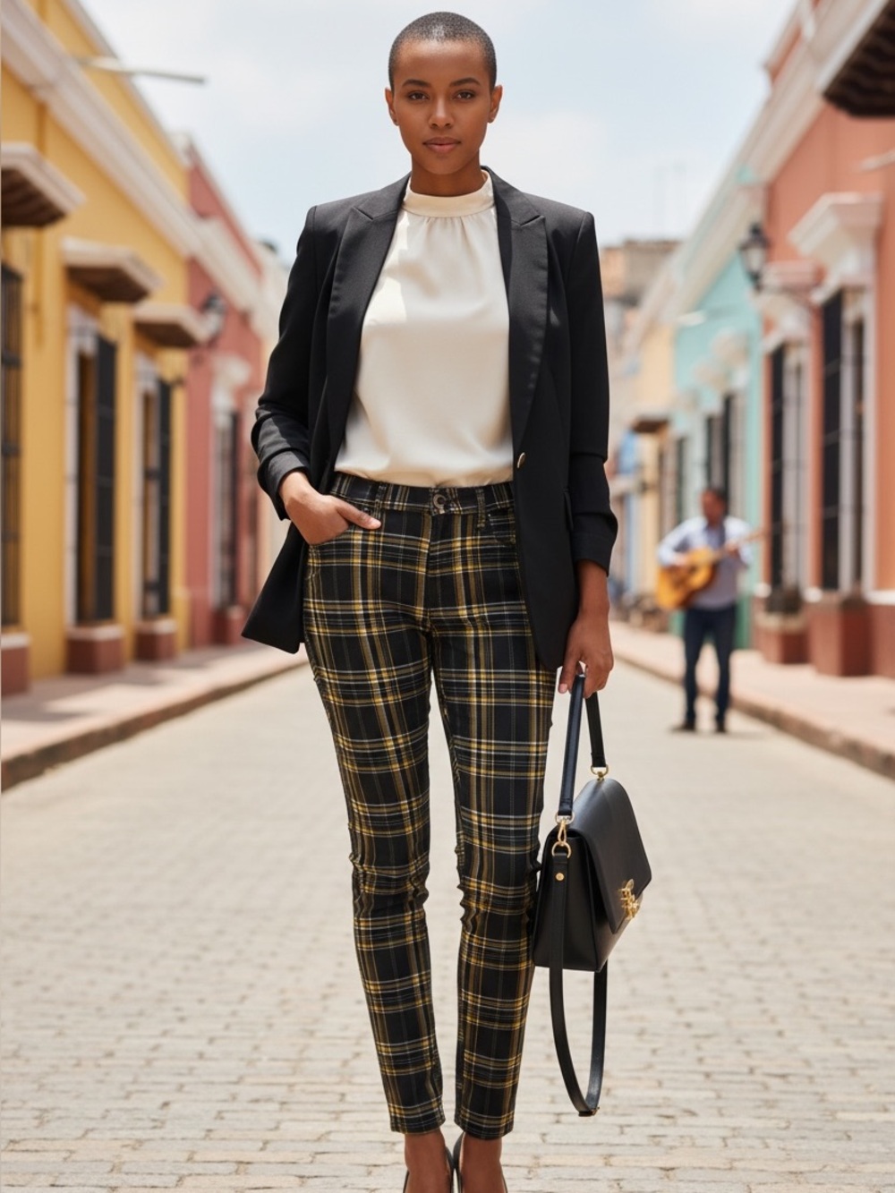 Wild Fable Plaid Slim Fit Pants - Black & Yellow 6